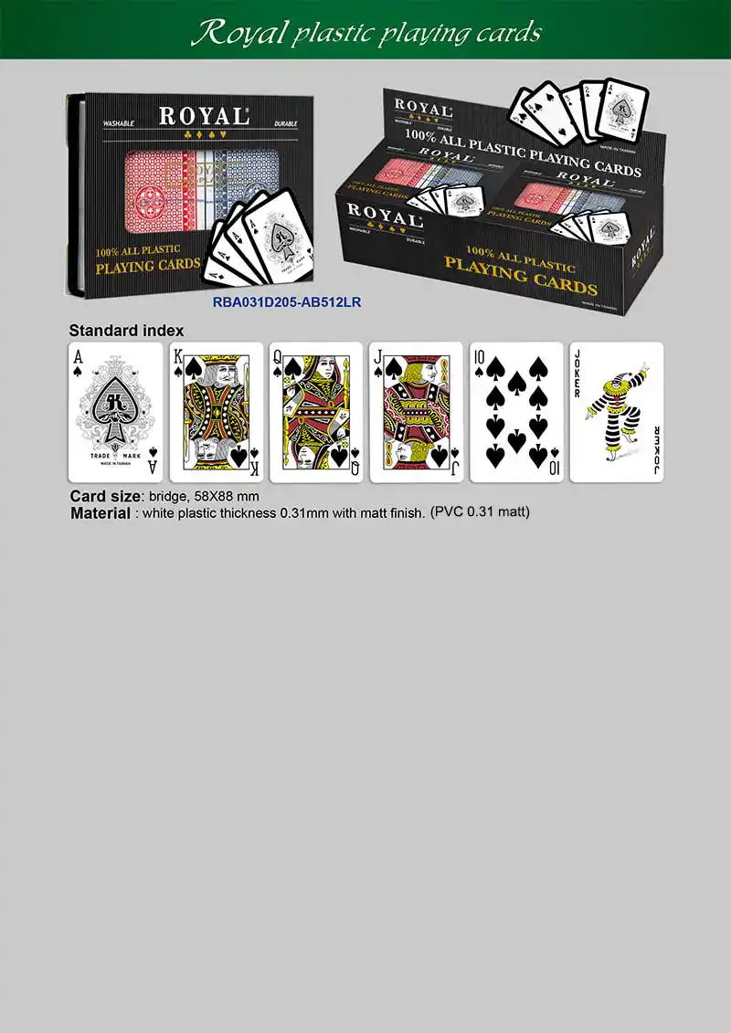【NUOVO】Carte da gioco in plastica ROYAL - Indice standard / Set doppi